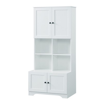 Ridstar 67 in. H White Bathroom Storage Cabinet with 4 Doors, Adjustable Shelves