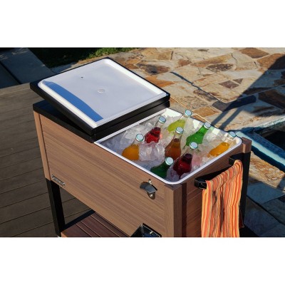 Permasteel 80-Quart Brown Woodgrain Rolling Patio Cooler with Insulated Basin