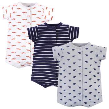 Touched by Nature Baby Boy Organic Cotton Rompers 3pk, Geometric Bear