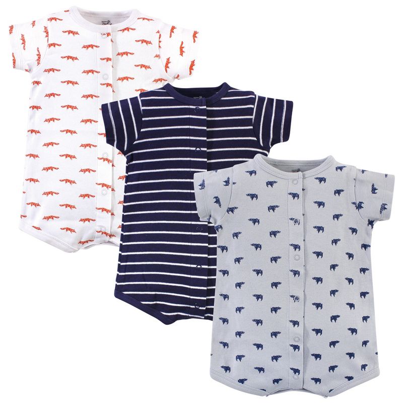 Touched by Nature Baby Boy Organic Cotton Rompers 3pk, Geometric Bear, 1 of 6