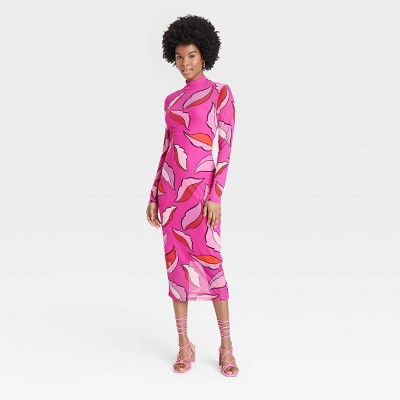 Black History Month Target x Sammy B Women's Long Sleeve Mesh Bodycon Dress - Pink Floral