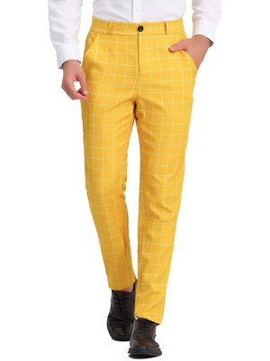 Lars Amadeus Men's Flat Front Unique Plaid Printed Business Dress Pants