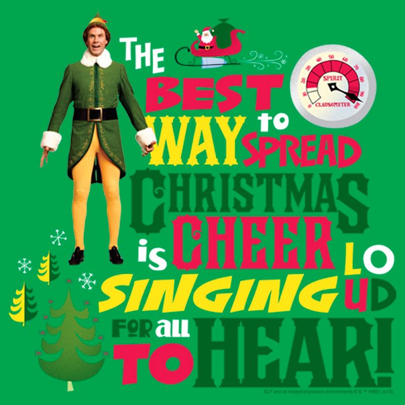 Juniors Womens Elf Christmas Cheer Loud Singing T-Shirt, 2 of 5