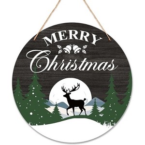 Lomsoe Merry Christmas Wooden Hanging Decor Winter Xmas Tree Reindeer Door Sign Wooden Farmhouse Wall Front Door Hanger Christmas Gift - 1 of 4