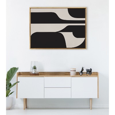Large Black and Beige Abstract Canvas with Gold Frame