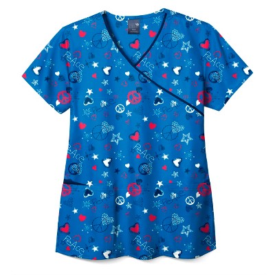 Zoe and Chloe Zoe+Chloe Contrast Mock Wrap Print Scrub Top
