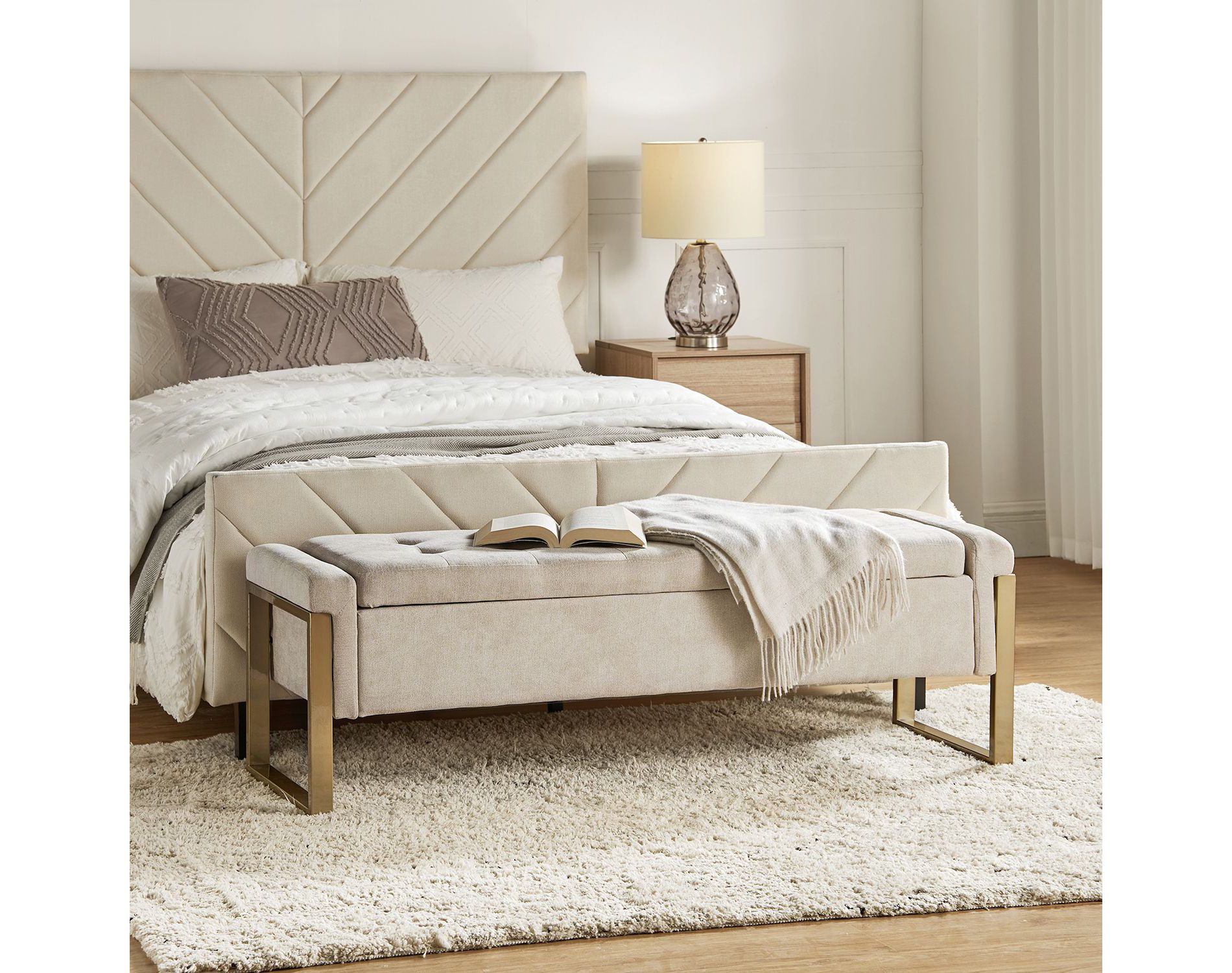 Octavio Modern Upholstered Flip Top Storage Bench with Metal Legs|ART OF LIVING DESIGNS