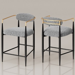 Grey Lamb's Wool-Like Boucle Fabric Bar Stools Set of 2 with Mid-Century Modern Upholstered Seats for Cafe, Kitchen Island - Morden Fort - 1 of 4
