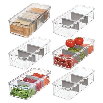 iDesign 6-Piece Fridge Organizer Bins with Dividers - Clear/Gray