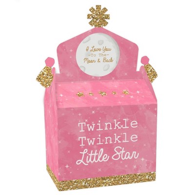 Big Dot of Happiness Pink Twinkle Twinkle Little Star - Treat Box Party Favors - Baby Shower or Birthday Party Goodie Gable Boxes - Set of 12