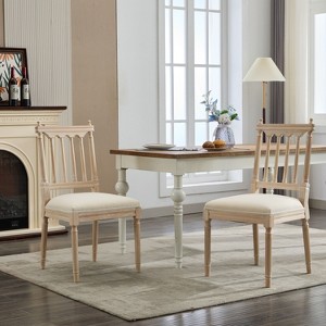 Sapphtopaz French Style Wooden Dining Chairs Set of 2, Solid Wood Frame Accent Chairs, Linen Fabric Kitchen Chairs for Dining Room, Kitchen - 1 of 4