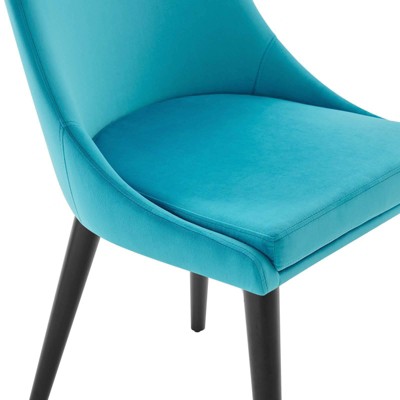 Blue Velvet Upholstered Dining Chairs with Black Wood Legs, Set of 2