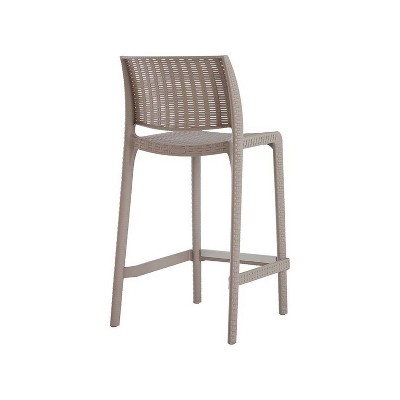Taupe Resin Stackable Outdoor Counter Stool with Woven Design