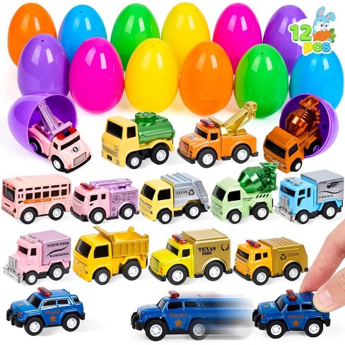 Joyfy 12 Pcs 3.15" Prefilled Eggs with Die-Cast Pull Back Cars, Colorful Stuffed Eggs with Variety Cars for Easter Egg Hunt - image 1 of 1