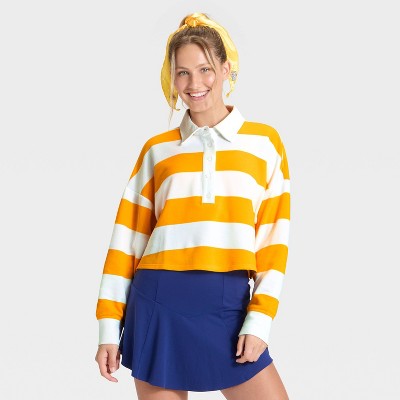 Women's Game Day Striped Cropped Long Sleeve Polo T-Shirt - JoyLab™