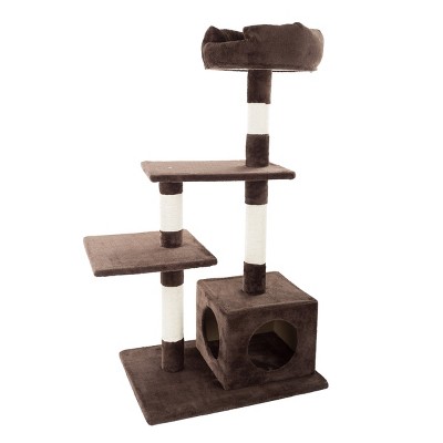 Brown 4-Tier Cat Tower with Sisal Scratching Posts and Condo