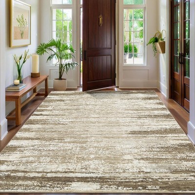 Modern Abstract 8x10 Area Rug for Living Room – Machine Washable, Ultra Soft, Non-Slip, Low Pile, No-Shedding, Stain-Resistant Carpet, Camel