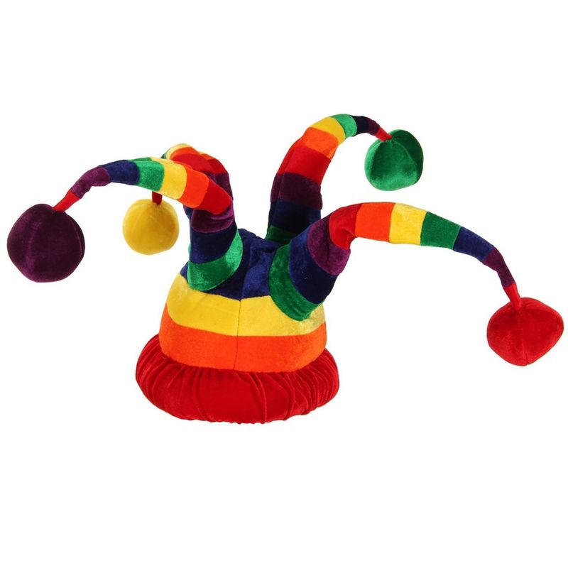 HalloweenCostumes.com    Plush Rainbow Wacky Jester Hat, Multicolored, 2 of 5