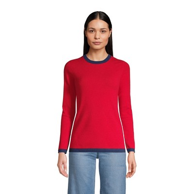 Lands' End Women's Cashmere Crewneck Sweater - Small - Rich Red/navy ...