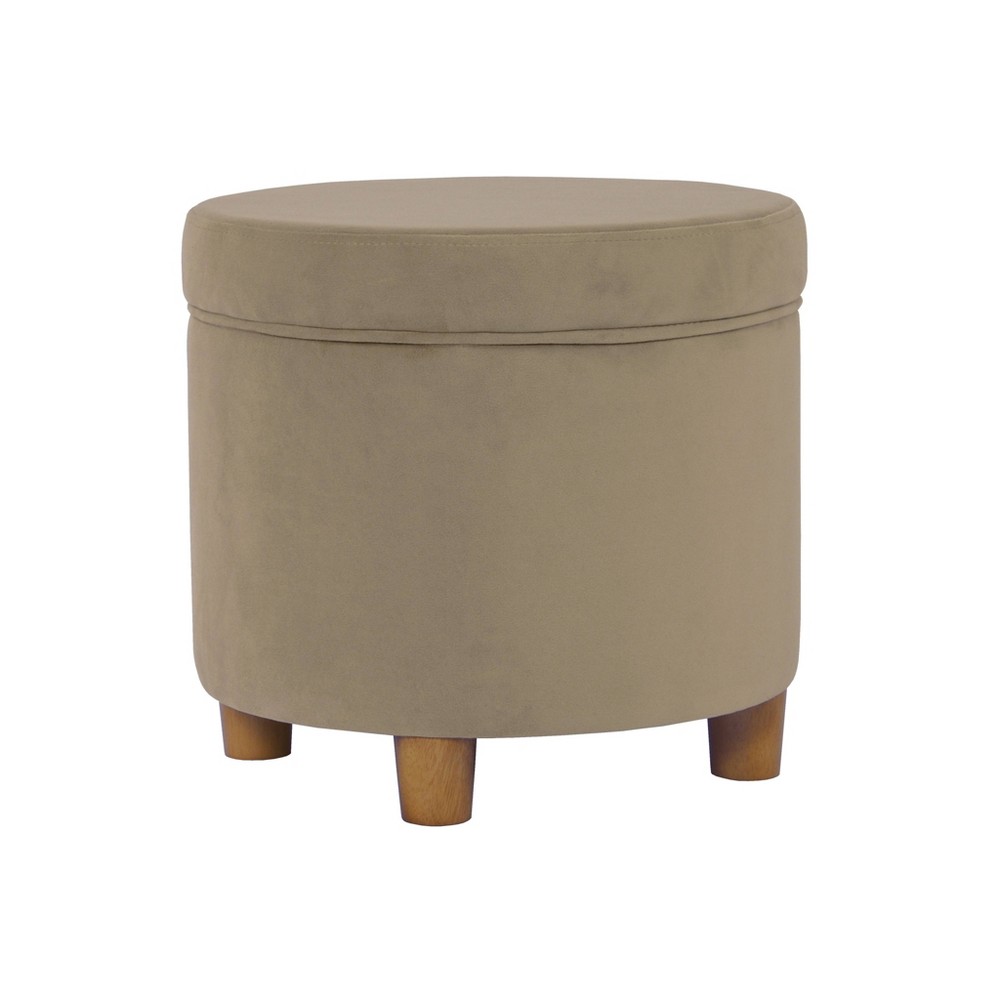 Photos - Pouffe / Bench Round Storage Ottoman Fawn Velvet - HomePop