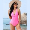Women's Sexy One Piece Swimsuit Mesh Deep V Neck Swimwear Tummy Control High Waisted Adjustable Straps Bathing Suits - 3 of 4
