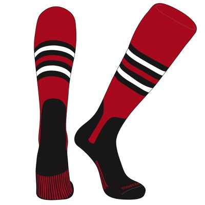 PEAR SOX OTC Baseball Softball Stirrup Socks (F, 7in) Red, Black, White, Black