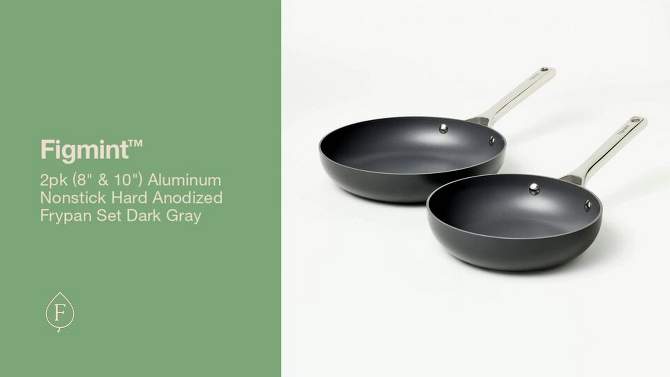 2pk (8&#34; &#38; 10&#34;) Aluminum Nonstick Hard Anodized Frypan Set Dark Gray - Figmint&#8482;, 2 of 9, play video