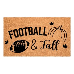 HomeRoots 17" X 29" Natural And Black Football Fall Outdoor Coir Door Mat - 1 of 4