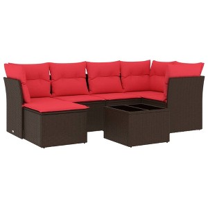vidaXL 7 Piece Patio Sofa Set with Cushions Brown Poly Rattan - 1 of 4