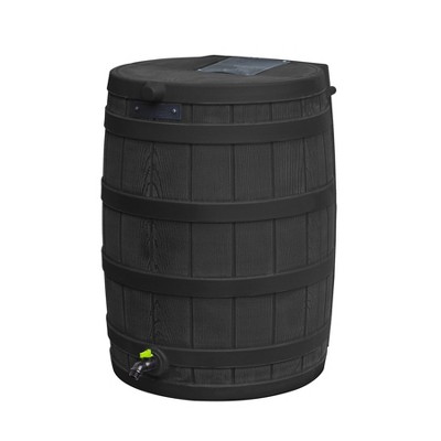 Good Ideas Rain Wizard Eco 50-Gallon Rain Saver Barrel, Single Spigot, Made with Recycled Materials and Screen for Garden and Outdoors, Black