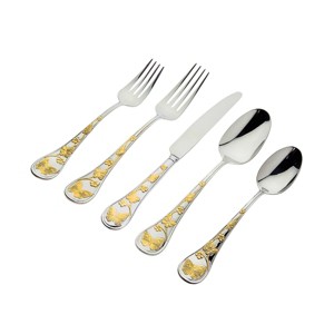 Godinger Silver 20pc Butterfly Sandblast 24kt Gold Plated Stainless Steel Flatware Set: Service for 4, Dishwasher-Safe - 1 of 2