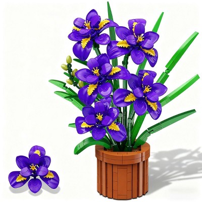 Cubimana 808PCS Flowers Botanicals Iris Building Set Artificial Purple Plant for Home Office Décor for Adults and Kids Aged 12+