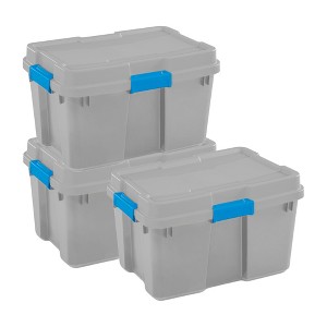 Sterilite 30 Gal Gasket Tote Heavy Duty Stackable Storage Bin with Lid, 3 Pack - 1 of 4