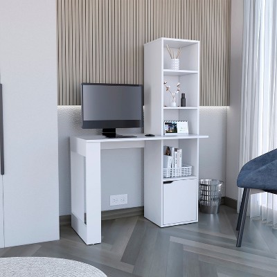 NicBex Home Office Desk 38.78" W Modern Writing Desk with Cabinet, 4-Tier Storage Bookshelves and Wooden Frame for Office, Study, Living Room