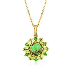 Ross-Simons Green Turquoise and 1.00 ct. t.w. Multi-Gemstone Pendant Necklace With White Zircon in 18kt Gold Over Sterling Size 18 - 1 of 3