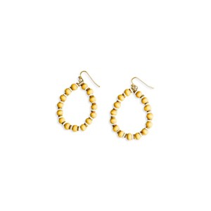 Slickblue Hoop Earrings, Boho Round Hoops with Beads, Festival Earrings, Wood Rubber Mix, 1.5", Gold Nat - 1 of 3