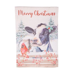 Evergreen Farmhouse Cow and Cardinal Suede Garden Flag 12 x 18 Inches Indoor Outdoor Decor - 1 of 4