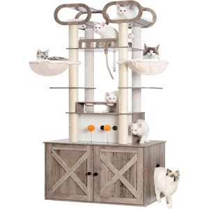 Heybly Cat Tree with Litter Box Enclosure, 76.8-inch Wooden mainecoons Cat Tower with Food Station - 1 of 3