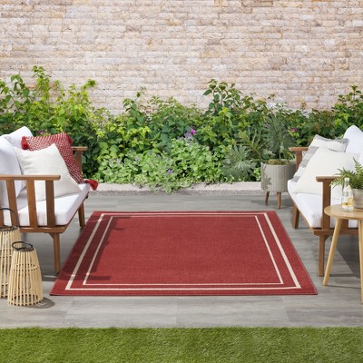 Brick and Ivory Reversible Synthetic Indoor/Outdoor Area Rug 5' x 7'