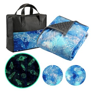 Vudeco Glow in The Dark Kids' Weighted Blanket Space: 5lb Flannel Blanket for Kids, 40x50 inches, Gray & Blue - 1 of 4