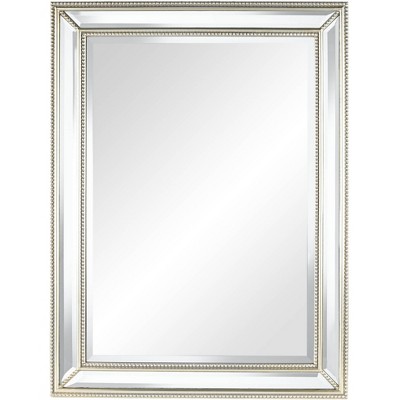 Uttermost Rectangular Vanity Accent Wall Mirror Modern Beaded Beveled Silver Mirrored Frame 30" Wide Bathroom Bedroom Living Room