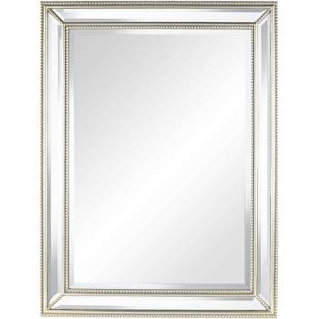 Uttermost Palais Rectangular Vanity Accent Wall Mirror Modern Beaded Beveled Silver Frame 30" Wide for Bathroom Bedroom Living Room Home Office House