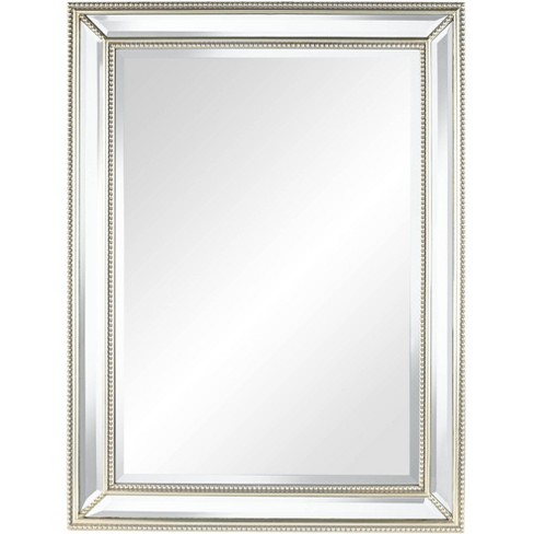 Uttermost Rectangular Vanity Accent Wall Mirror Modern Beaded Beveled Silver Mirrored Frame 30" Wide Bathroom Bedroom Living Room - image 1 of 4