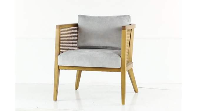 Contemporary Natural Caned Poplar Wood Upholstered Accent Chair Brown - Olivia &#38; May, 2 of 32, play video