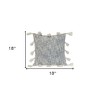 HomeRoots 18" Gray and White Striped Cotton Throw Pillow With Tassels - 3 of 4