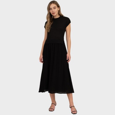 August Sky Women's Sweater Top Mixed Media Midi Dress