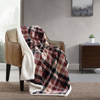 Red Plaid Reversible Sherpa Fleece Throw Blanket
