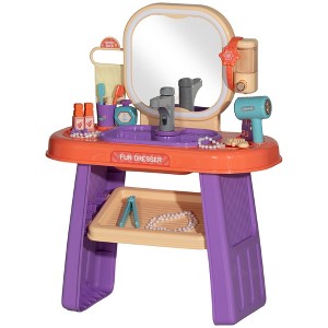 TopComfy Vanity Tables Kids Vanity Set with Faucet Mirror Music and 23 Accessories for Playroom Use, Purple, 21.7"*11.4"*28" - 1 of 4
