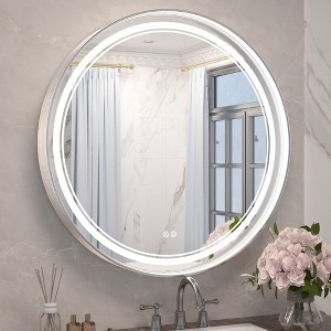 Keonjinn Metal Framed LED Round Frontlit Bathroom Vanity Wall Mirror, 3 Color Temperatures Dimmable, Anti-Fog - 1 of 4