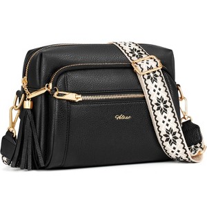 Crossbody Bags, Black Leather Shoulder Handbags with Wide Strap - 1 of 4